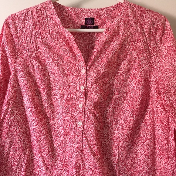 LIBERTY Tom Daley Red + White Leaf Print Popover Blouse S - Picture 2 of 4